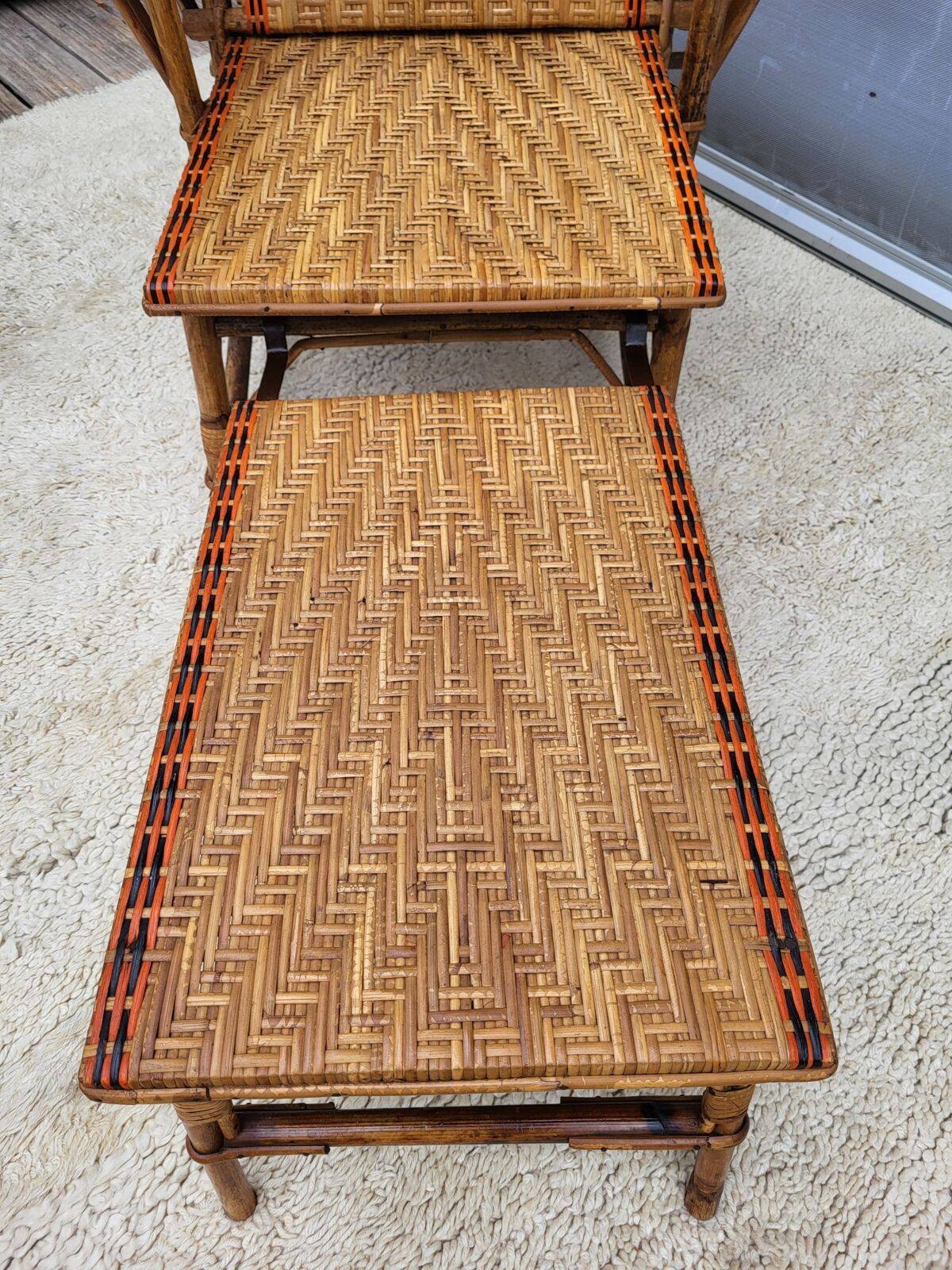 Riviera chaise longue • Art Deco • red and black rattan