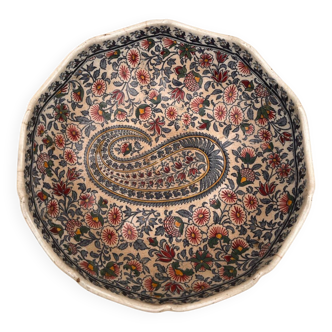 Antique Gien earthenware salad bowl – multi-colored floral paisley decor, fi