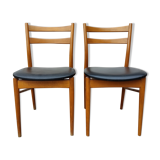 Pair of Scandinavian chairs in teak and black skaï, 60s