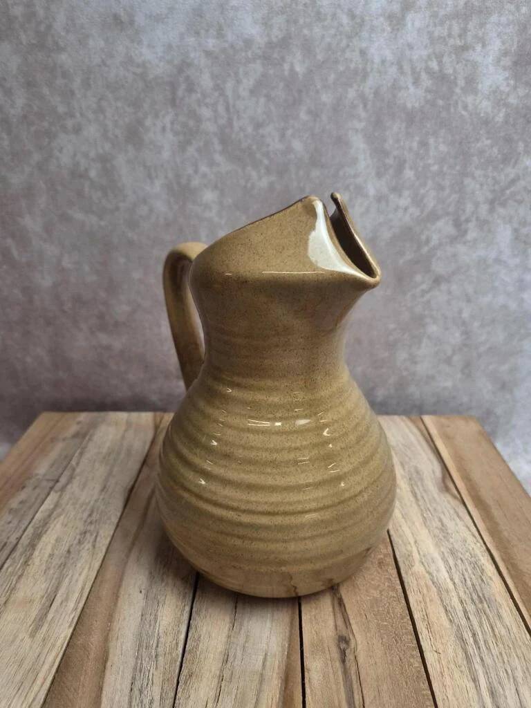 Vintage beige glazed stoneware jug – original shape