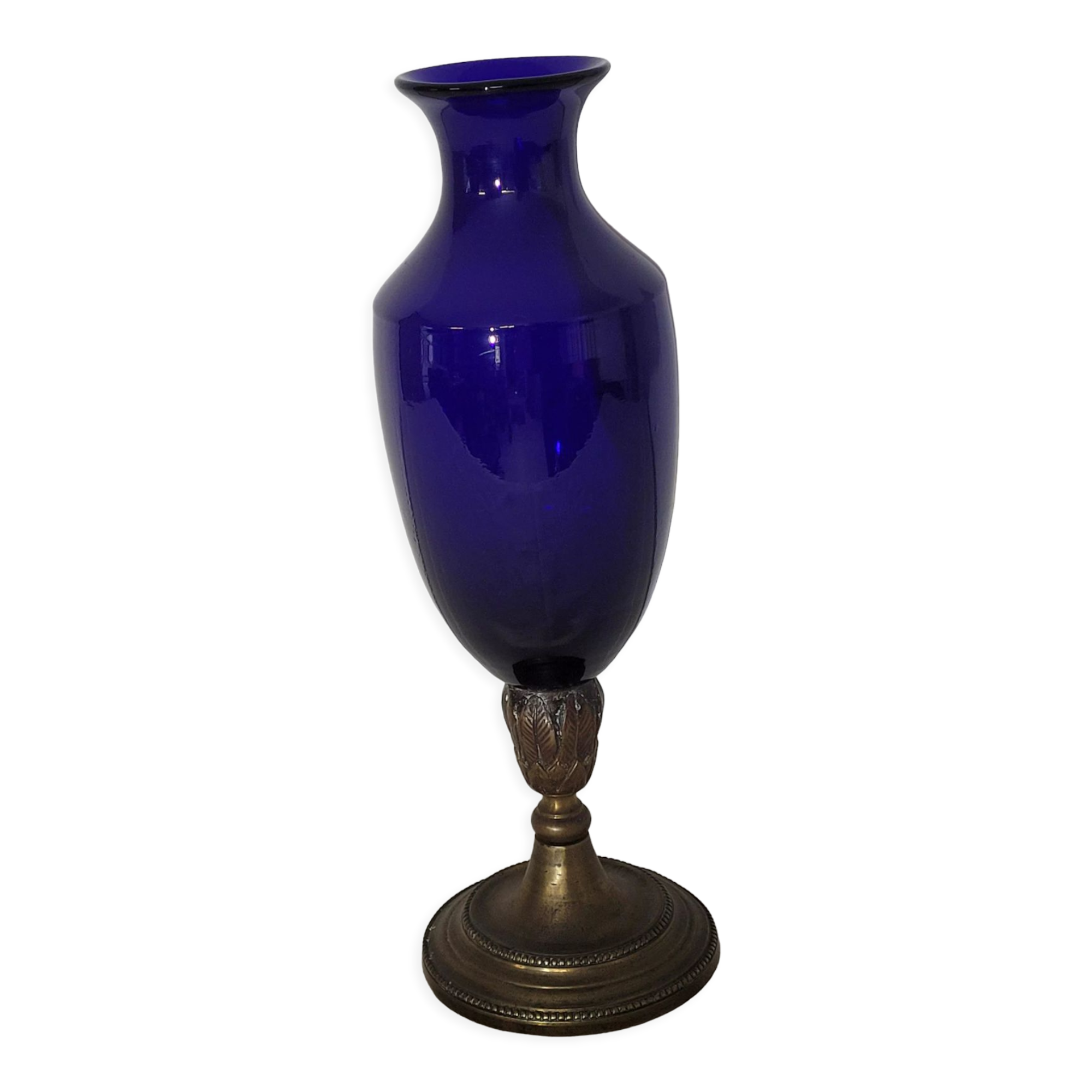 Blue vase, brass base early 20th century