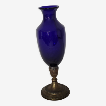 Blue vase, brass base early 20th century