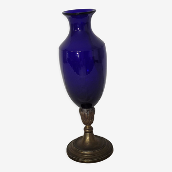 Vase bleu, base laiton début 20ème