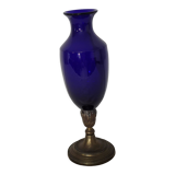 Blue vase, brass base early 20th century