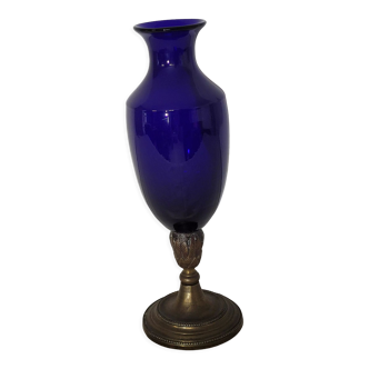 Vase bleu, base laiton début 20ème