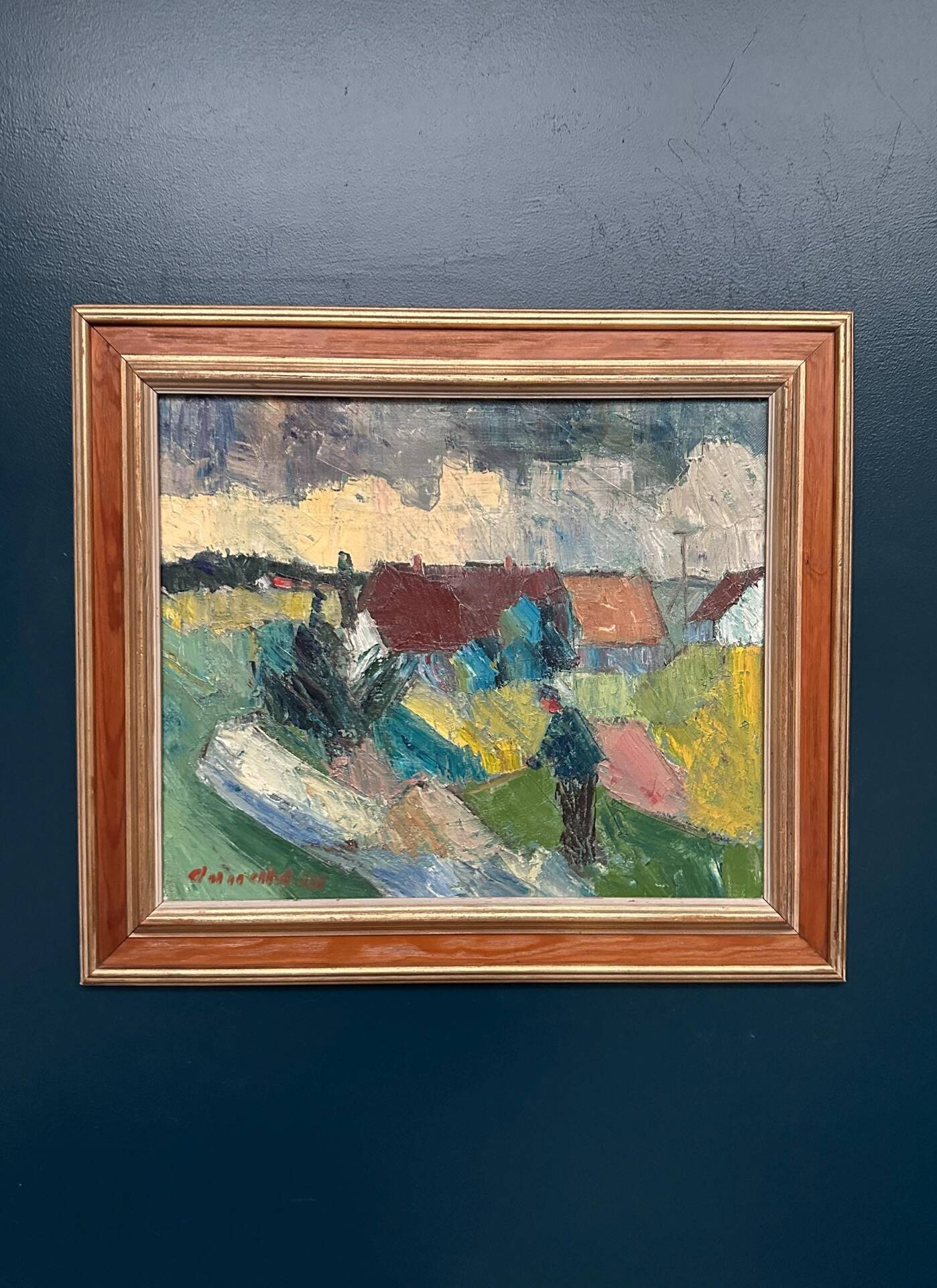 Huile sur toile suédoise – « Fermes » par Arnold William Pedersen