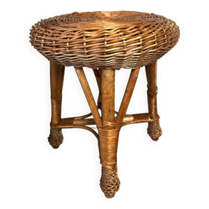 Tabouret vintage en osier - bambou