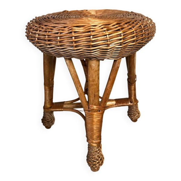 Tabouret vintage en osier / bambou