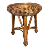 Tabouret vintage en osier / bambou