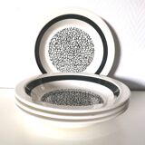 Set of 4 Gien soup plates with black graphic pattern