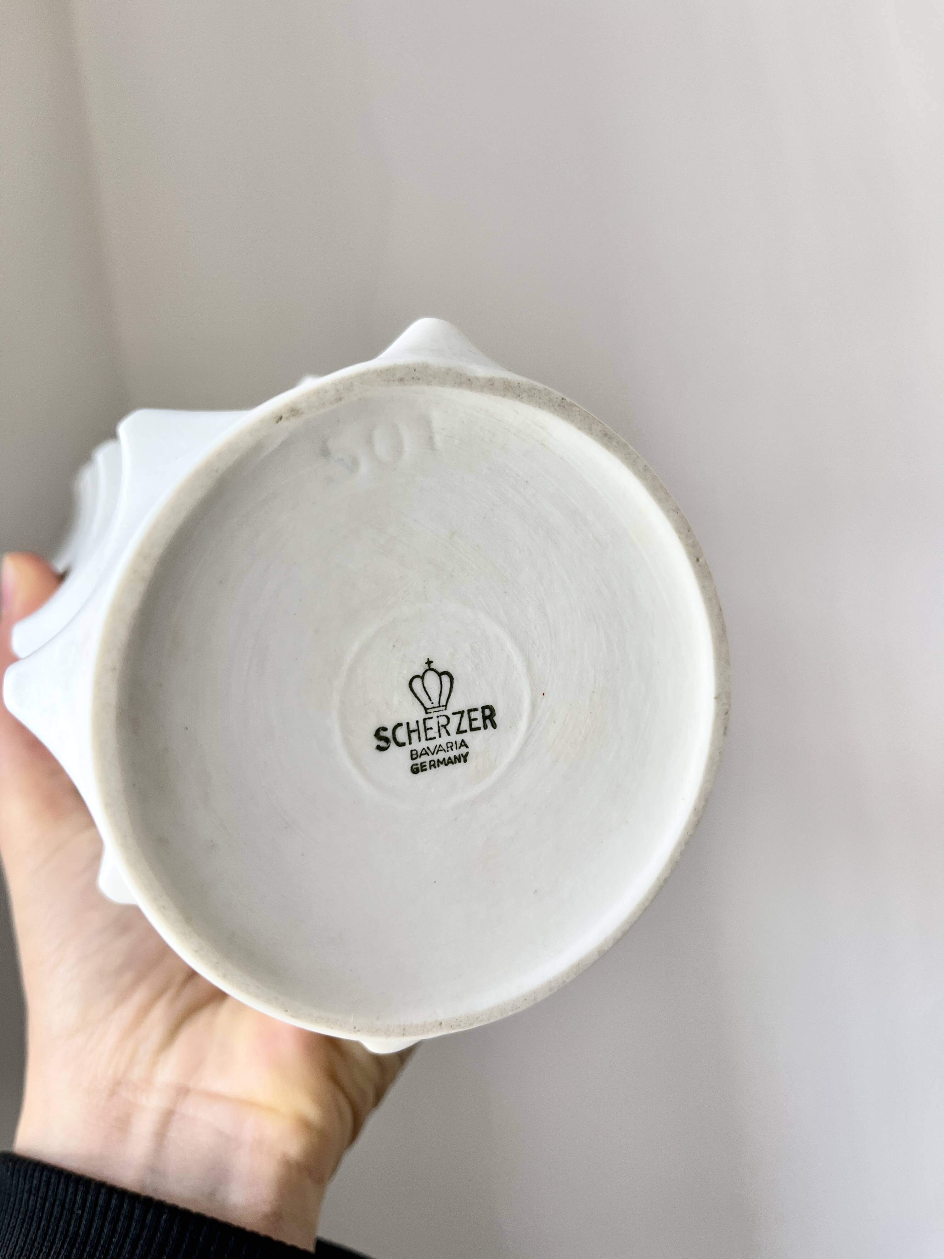 Vintage Bisque Porcelain Op Art Spike 501 Vase by Scherzer, Space Age 1970s