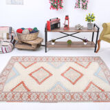 4x6 blue and beige handmade oushak rug