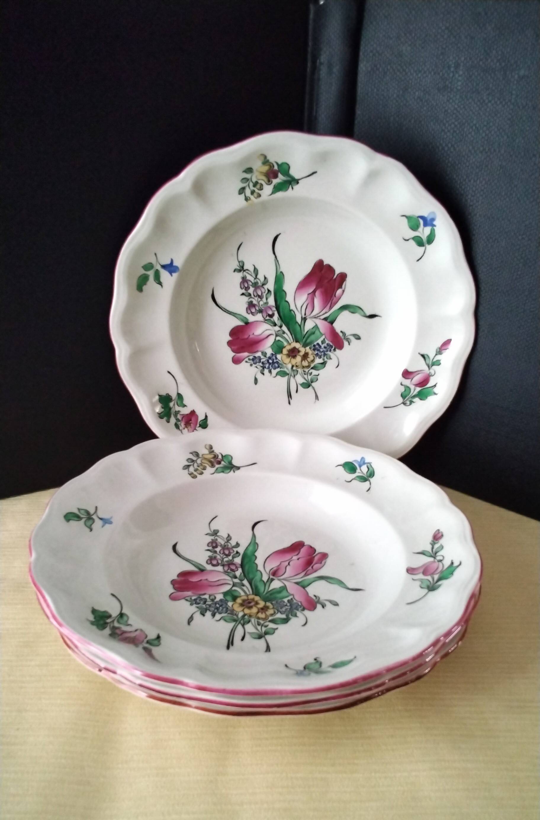 4 deep plates half porcelain from Lunéville KG Model "Réverbère"