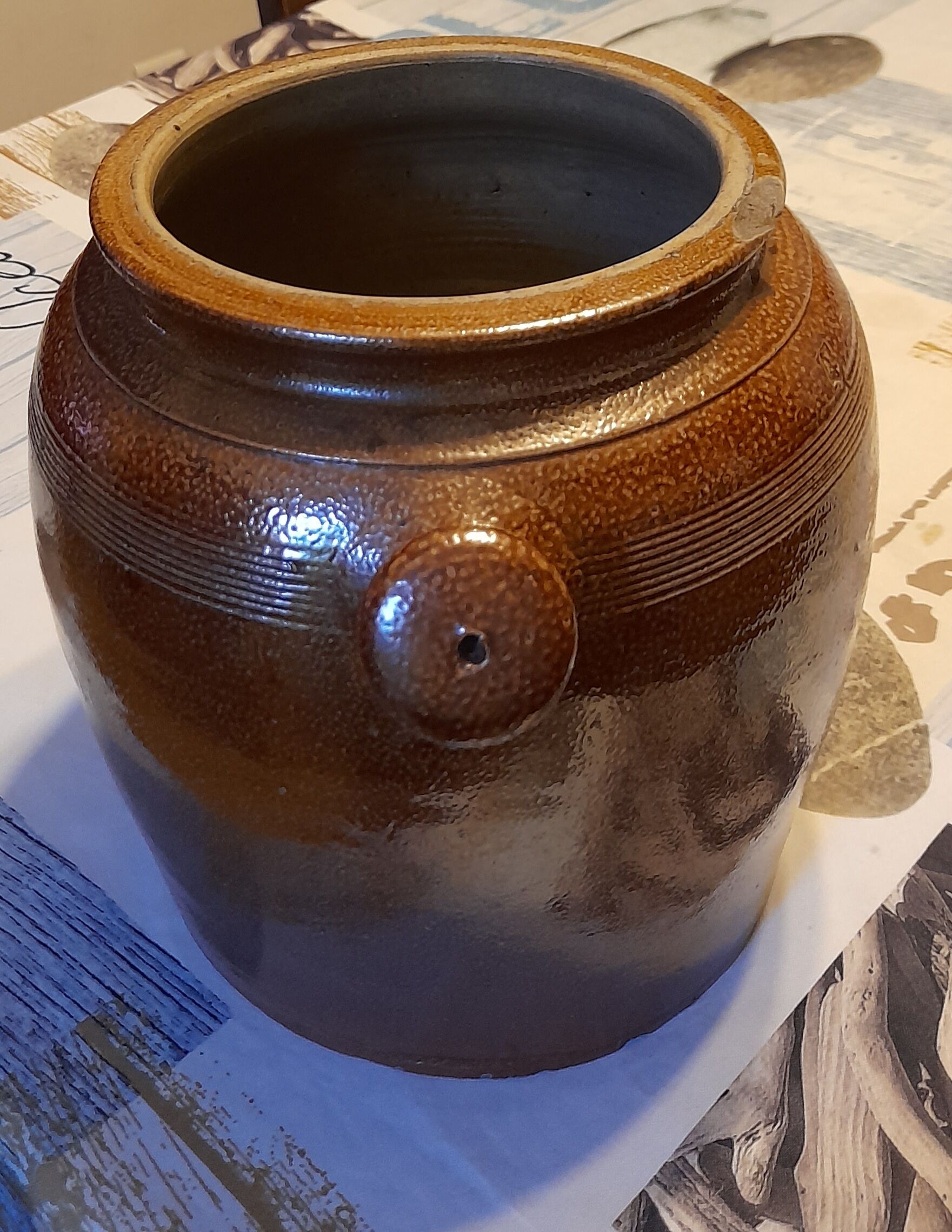 Enamelled terracotta jar