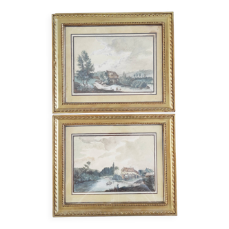 Deux aquarelles de paysages 19e signées