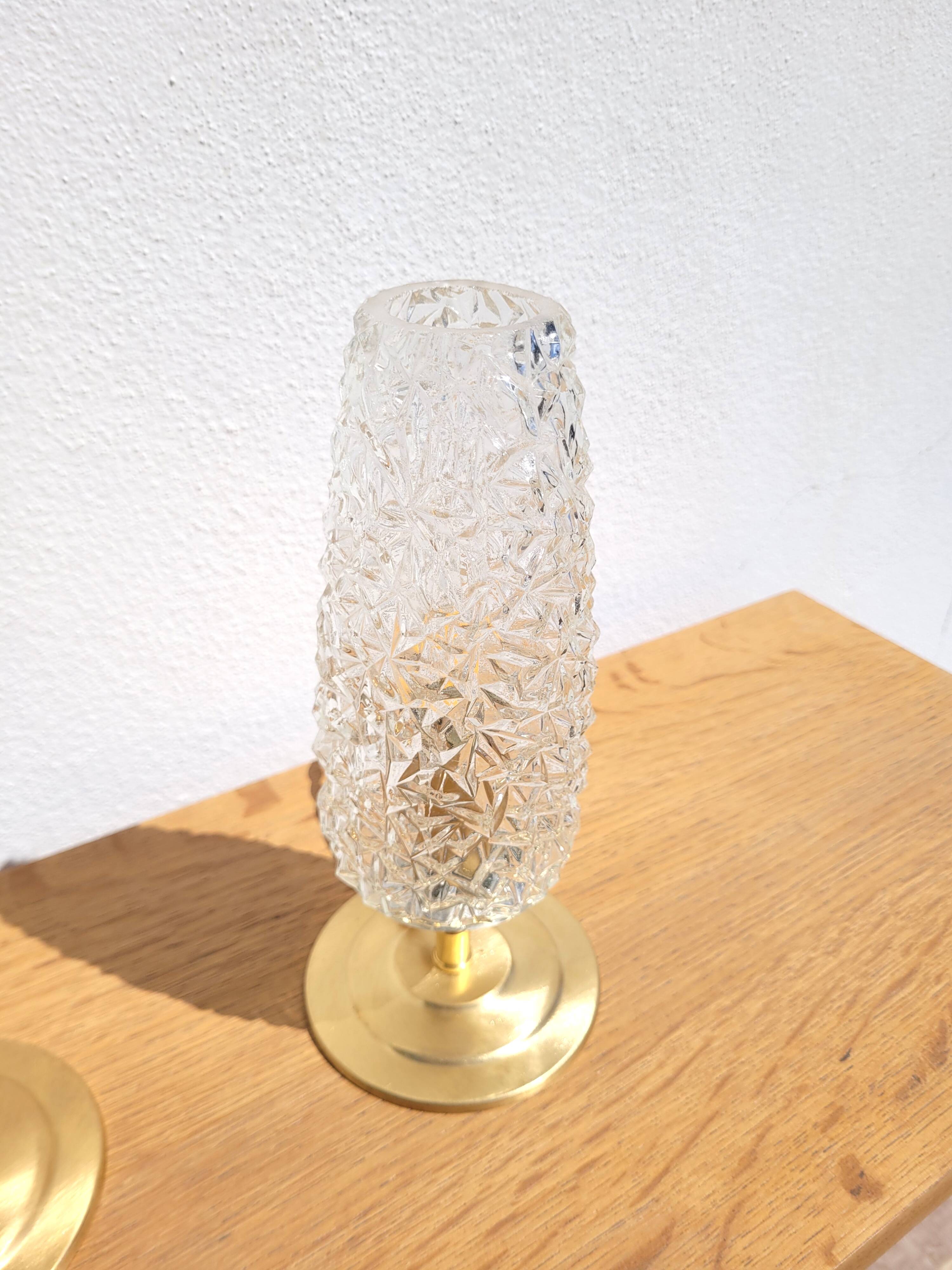 Pair of vintage diamond and brass tulip lamps