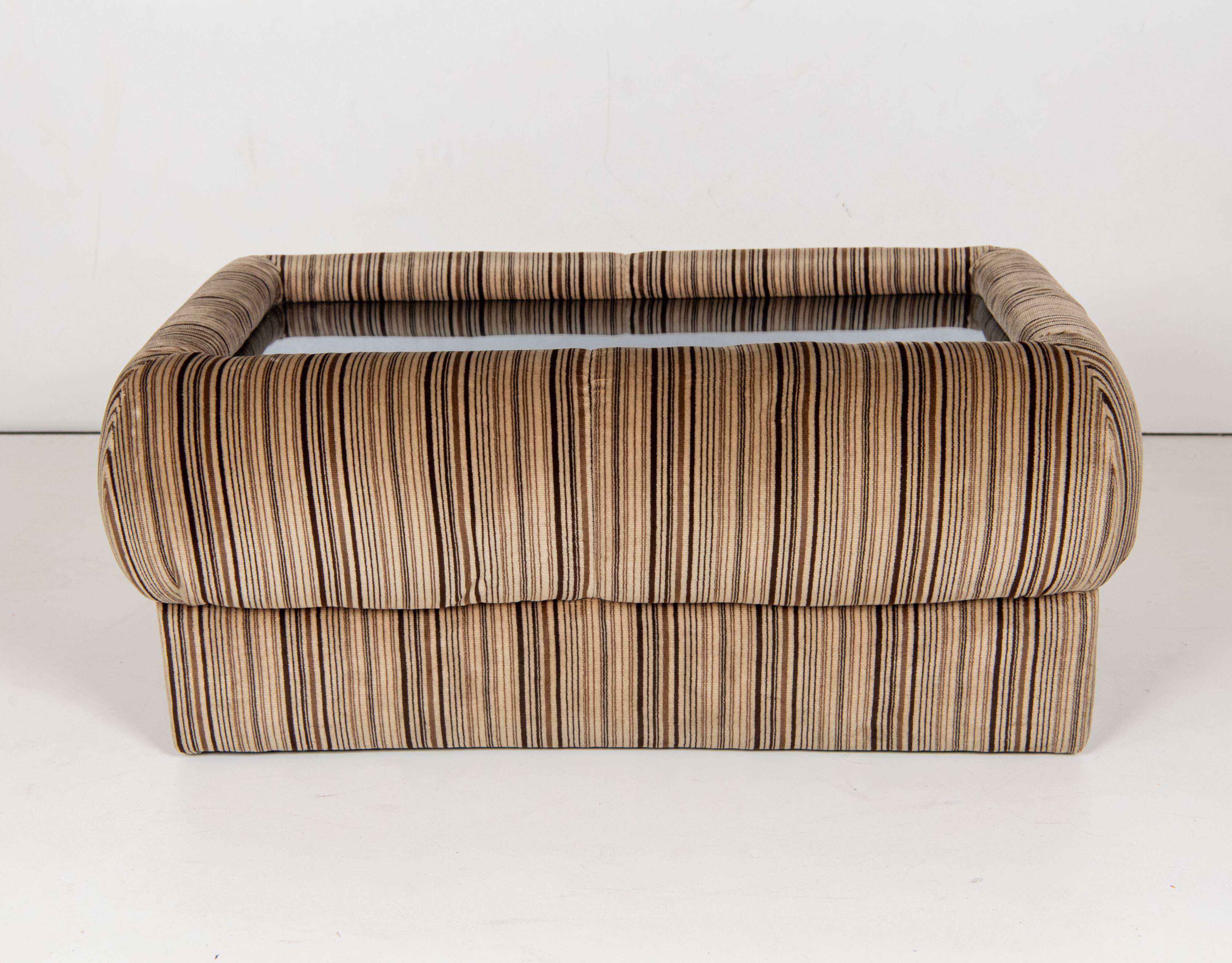 1970s vintage coffee table with velvet frame and glass top