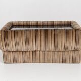 1970s vintage coffee table with velvet frame and glass top