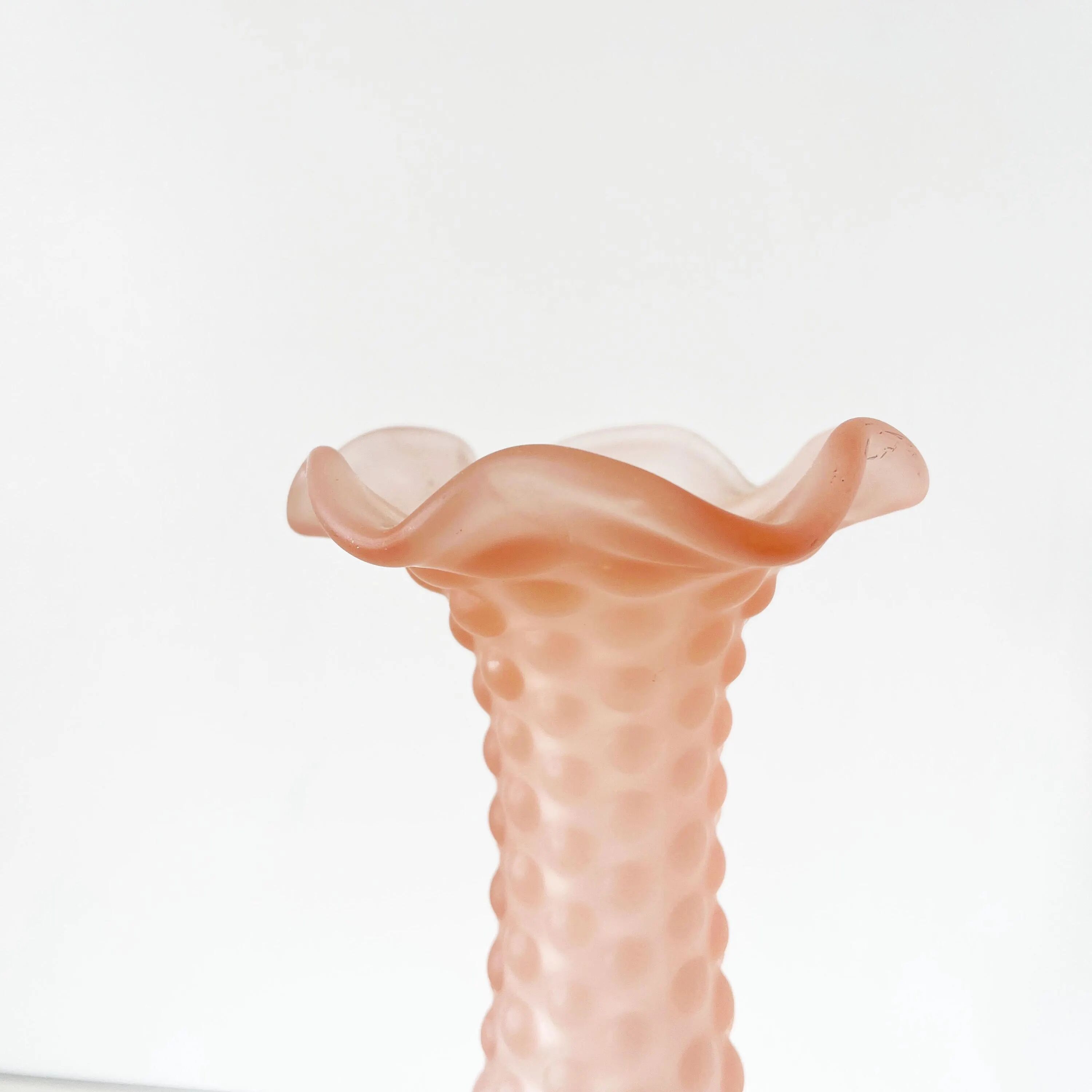 Pink frosted glass corolla vase Empoli Italy 1960