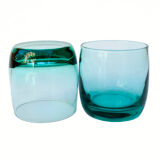 Carafe set with 6 vintage turquoise glasses