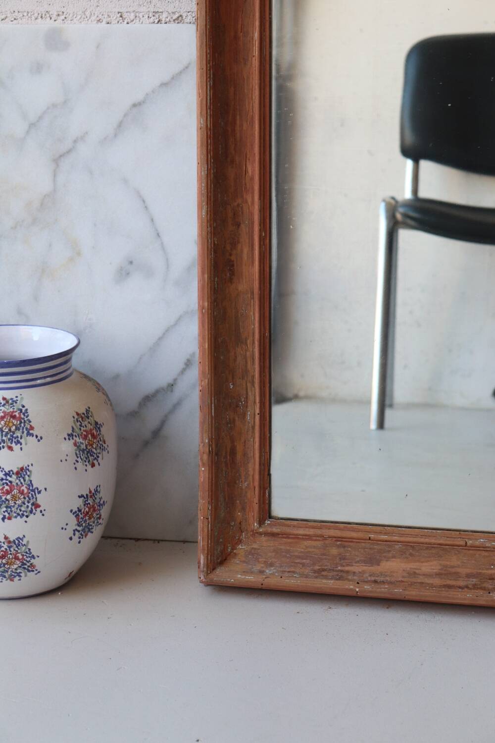 Large antique mirror in patinated wood h170cm