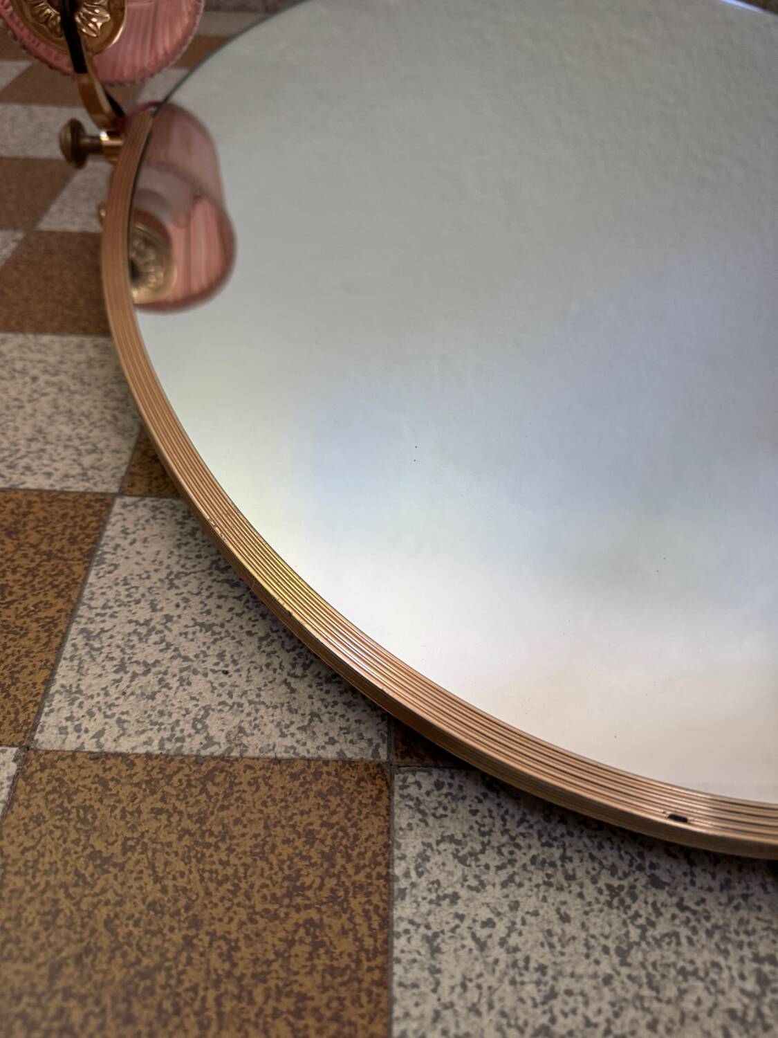 Oval illuminated brass mirror from the 70s