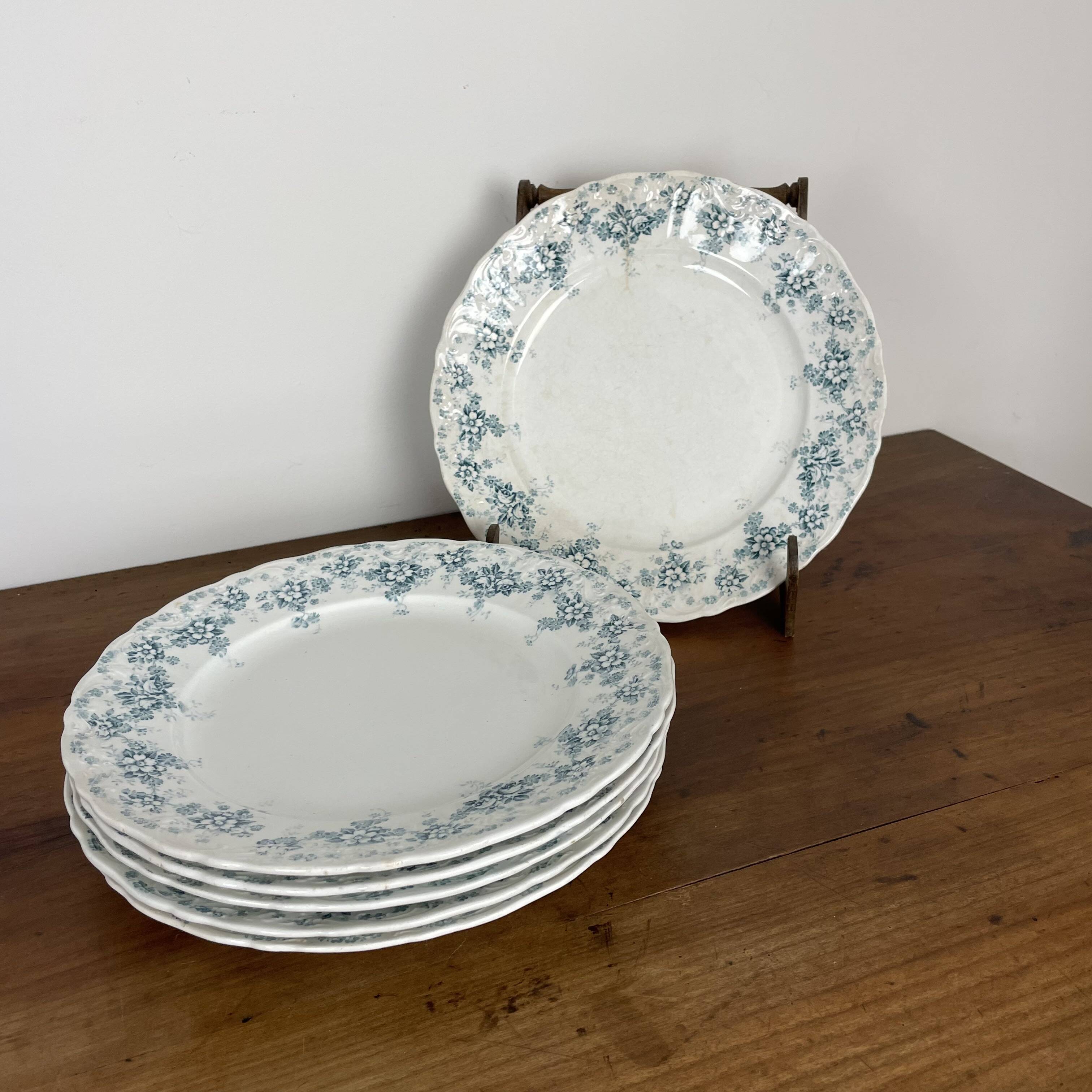 Ensemble de 6 assiettes plates en faïence de Maastricht modèle Clara