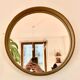 Vintage round mirror 70's fabric and metal