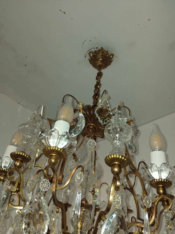 Lustre cage 6 bras de lumière avec poignard en cristal, fin 19ème