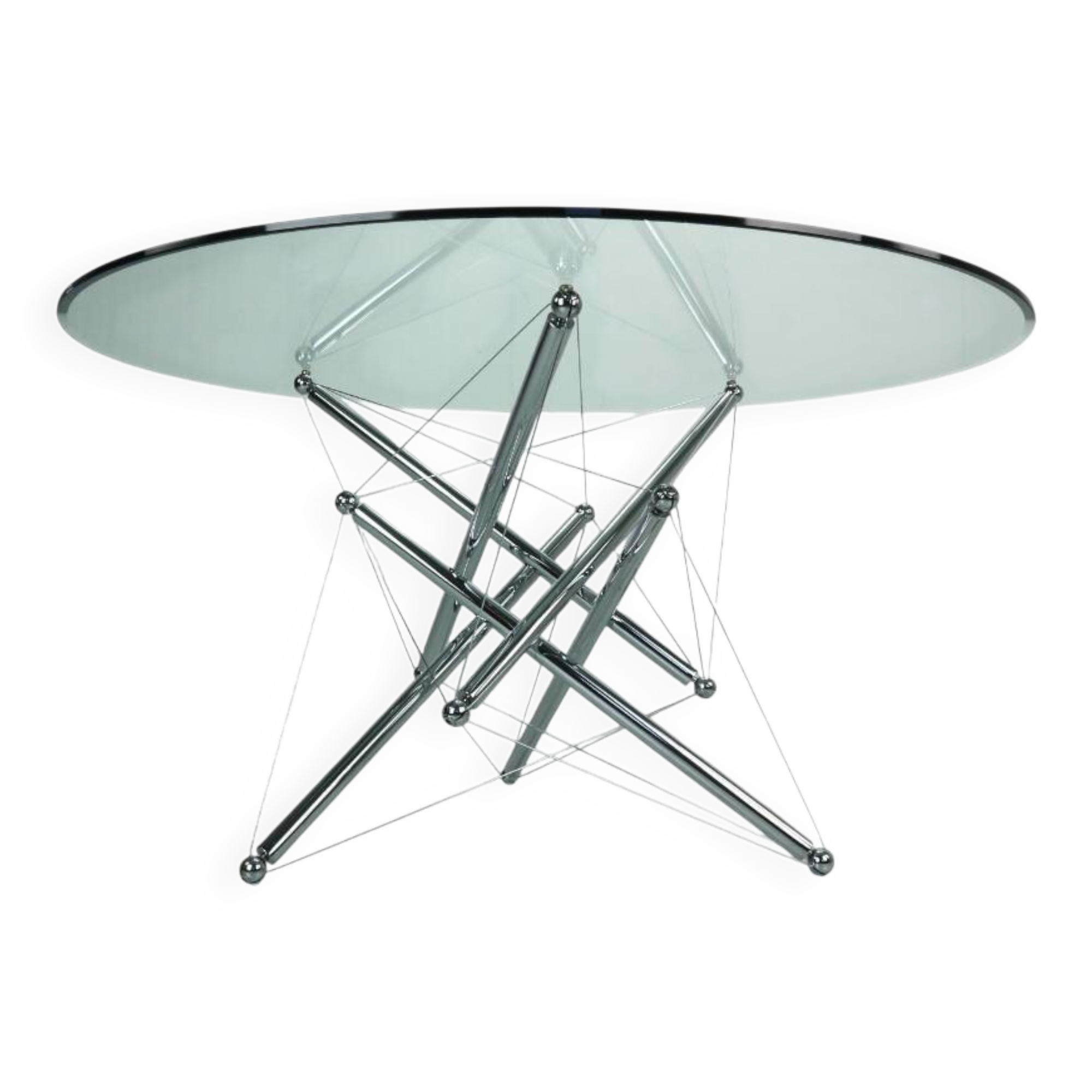 Theodore Waddell for Cassina 714 Tensegrity Chromed Steel Dining Table, 1980s