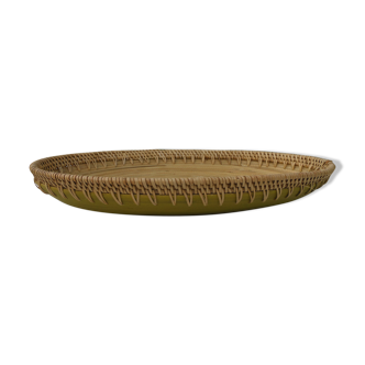 Flat oval wooden and wicker
