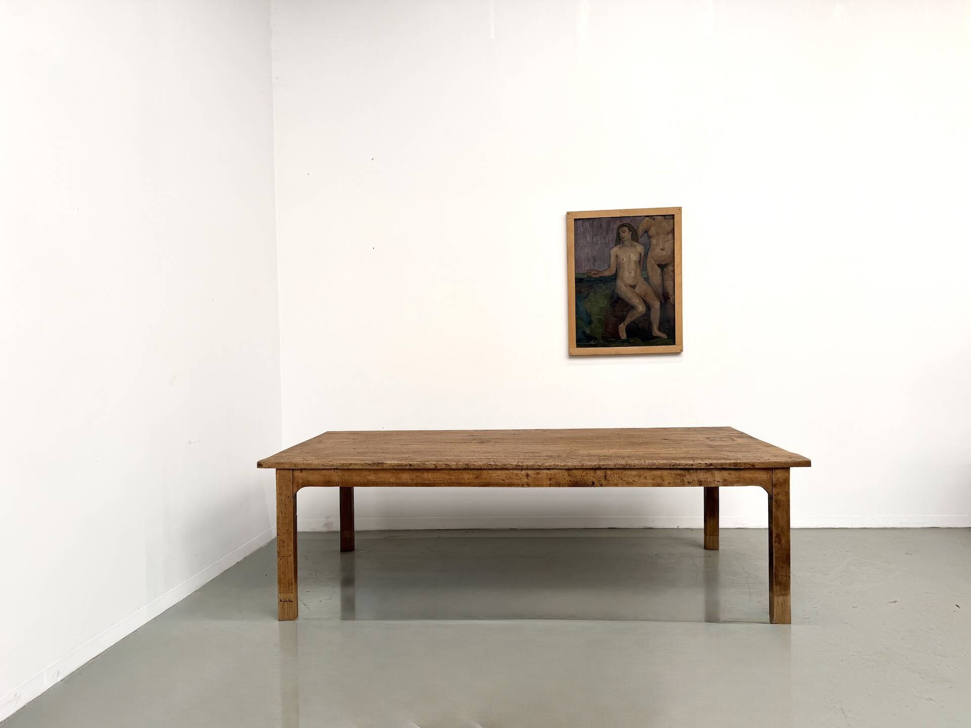 Large brutalist farmhouse table in solid oak from the 1950s.