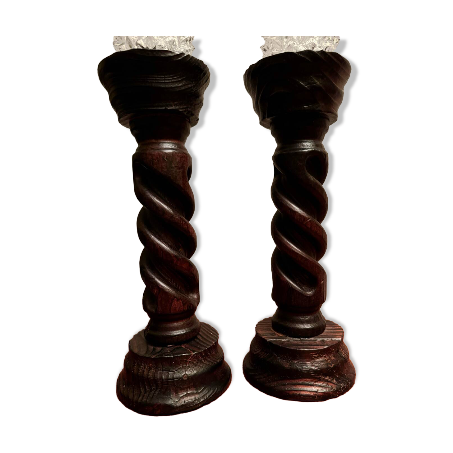 Brutalist turned wood candlesticks from the 60s