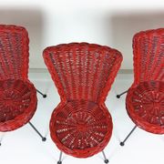 3 chaises en rotin et métal 1950