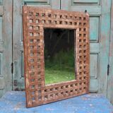 Antique indian wooden fretwork mirror frame