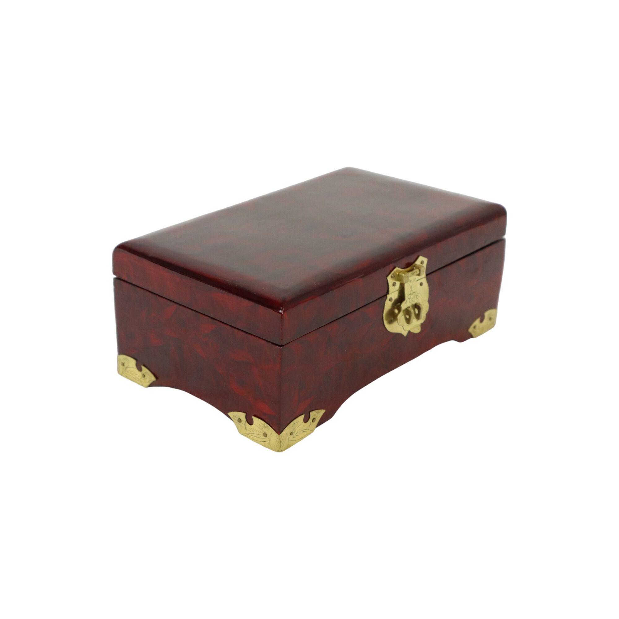Vintage chinese wooden jewelery box jewelery red lining copper 20cm