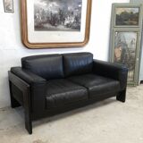 Bastiano by Afra and Tobia Scarpa edition Knoll 60s black leather sofa