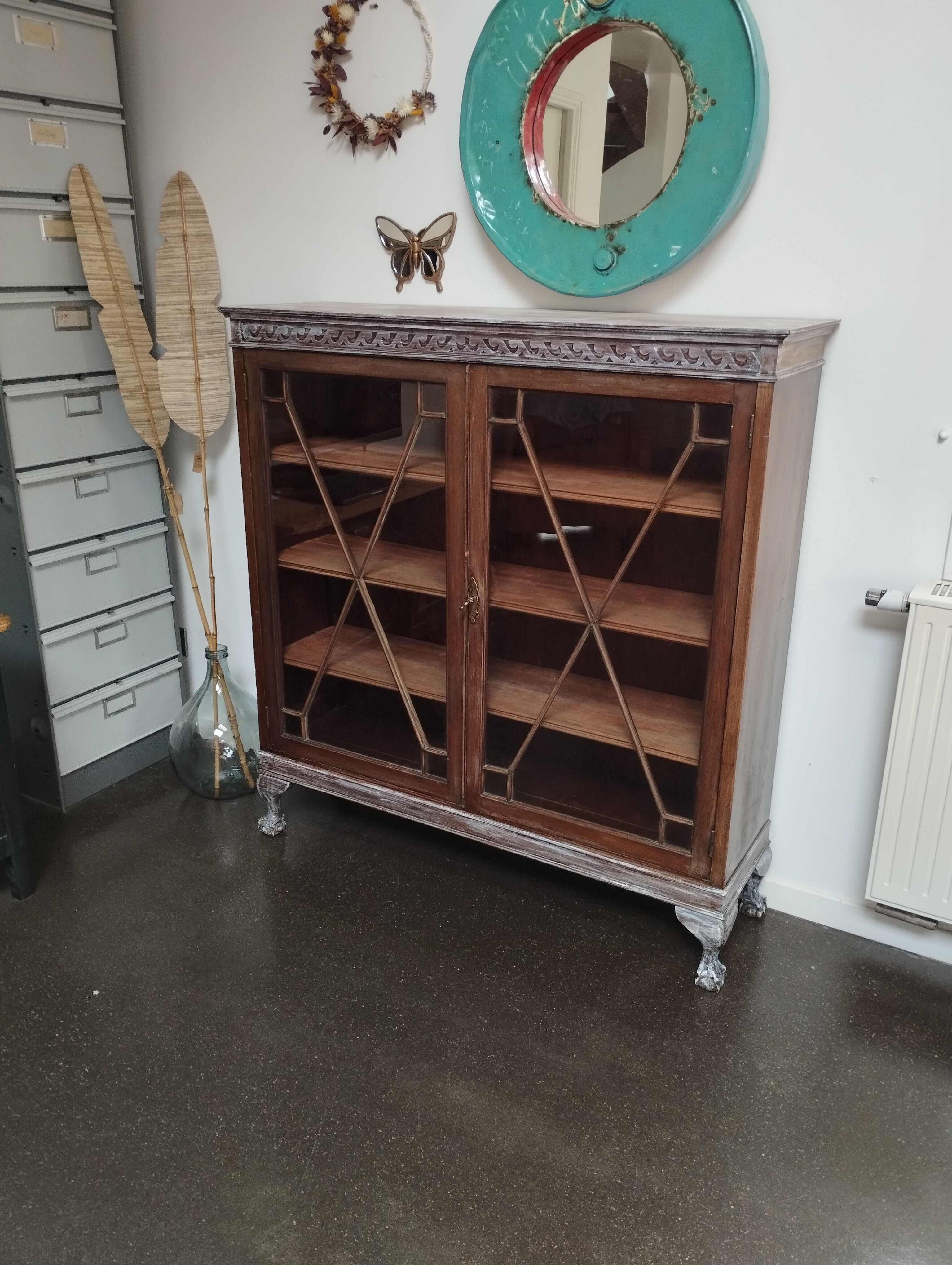 English style glazed bookcase cabinet