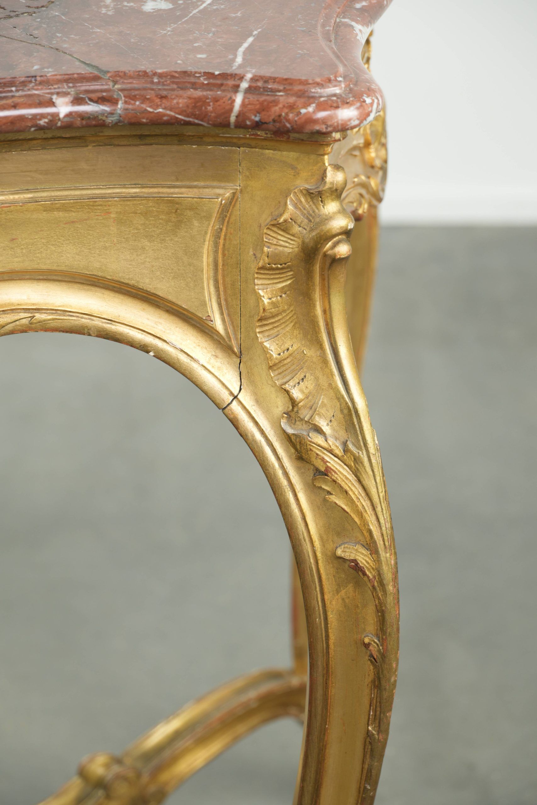 Antique French side table with marble tabletop from the 19th century
