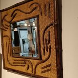 2-tone beveled square wood and rattan mirror