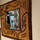 2-tone beveled square wood and rattan mirror