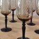 8 vintage smoked champagne flutes with black feet Arcoroc