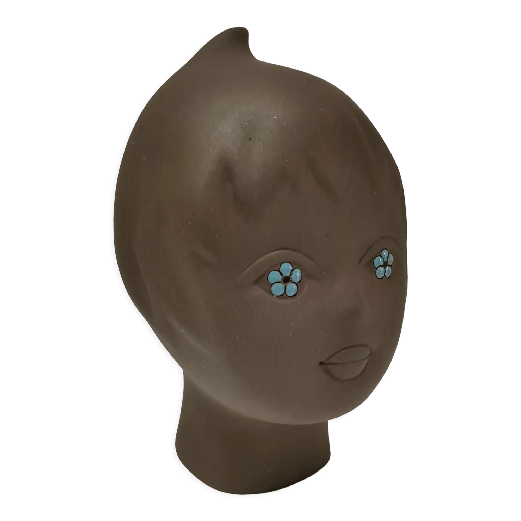 Sculptural ceramic head with blue enamelling Tekt design 60s