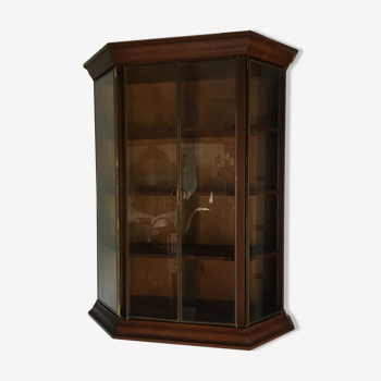 Wall display case for collection or other in wood, glass and brass