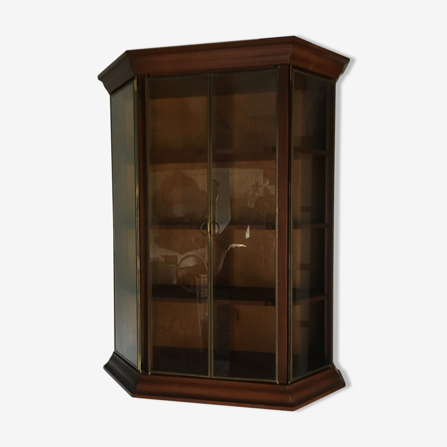 Vitrine murale pour collection ou autre en bois, verre et laiton