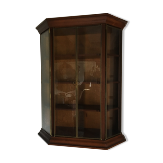 Wall display case for collection or other in wood, glass and brass