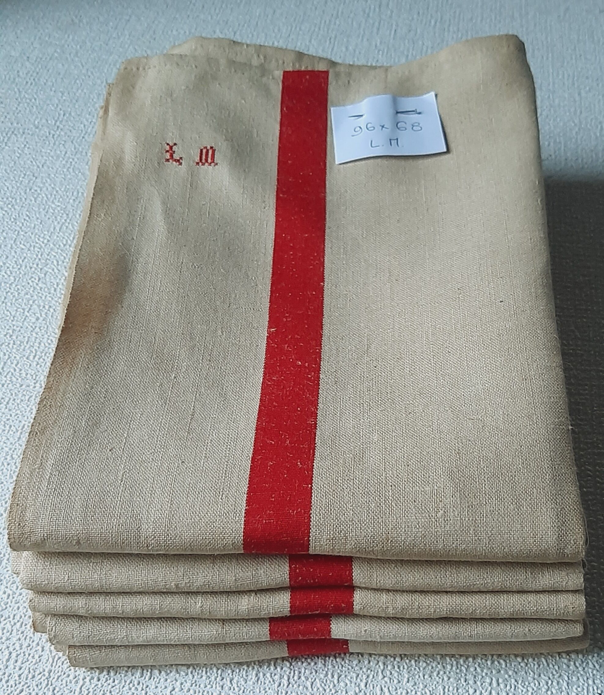 5 linen tea towels never served monogram