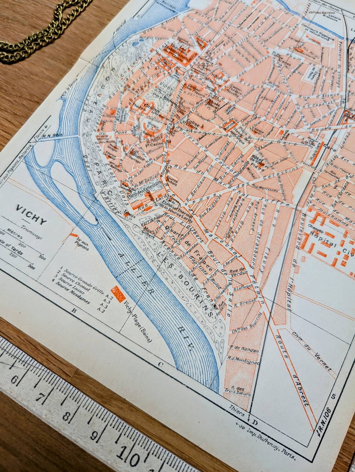 Printed in 1931, map of Vichy, Allier.