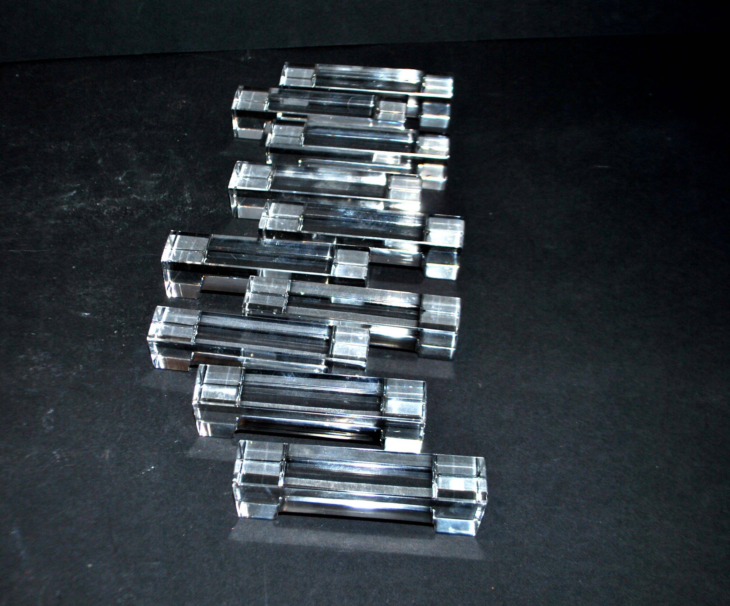 Set of 10 designer crystal knife rests, minimalist style