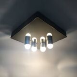 Vintage smoked mirror ceiling light with 4 bulbs, stainless steel structure and mirror.